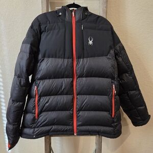 Spyder Men's Black and Red Puffer Jacket - Size XXL